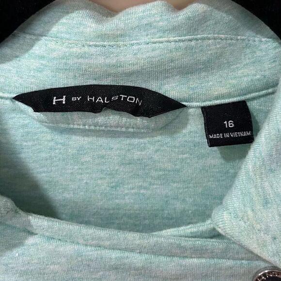 H BY HALSTON French Terry Moto Jacket Aqua Mint Green Women’s Size 16 - Picture 5 of 8